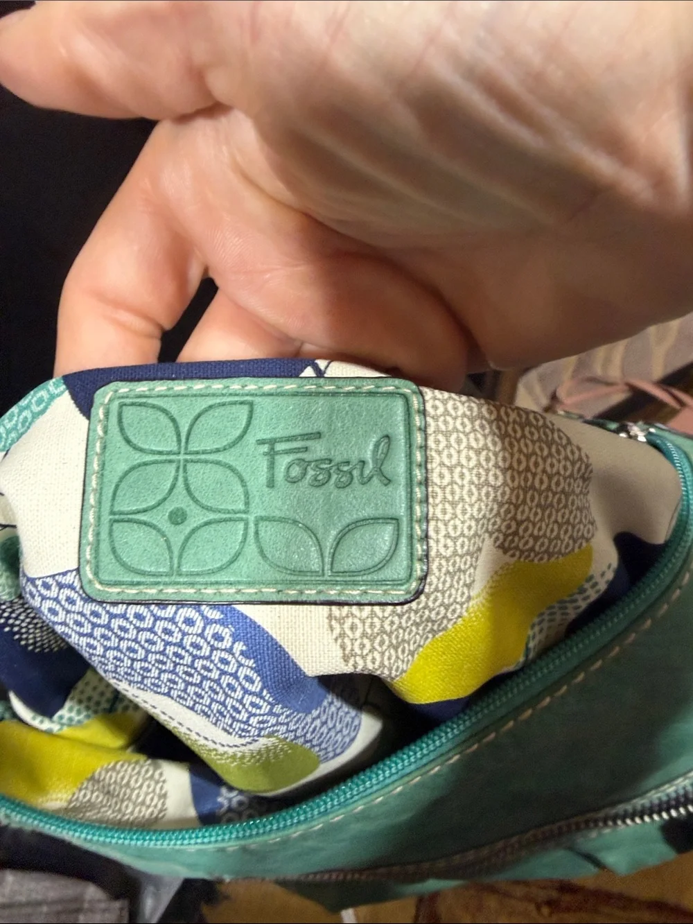 Fossil Teal Green Leather Hobo Shoulder Bag